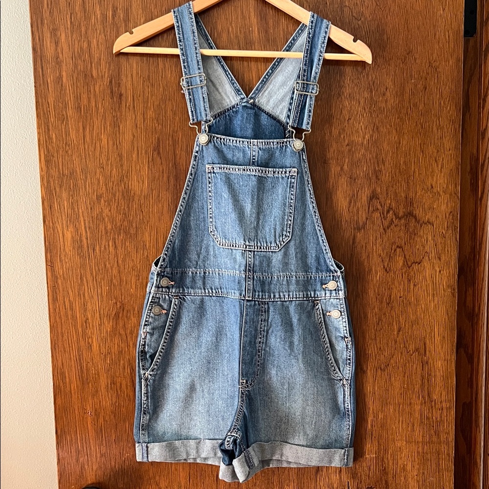 Hollister Blue Denim 3” Overall Shorts